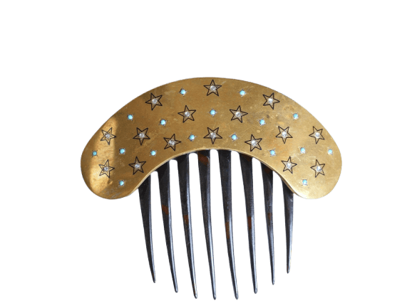 Peigne diadème étoile en corne, métal doré et turquoise 58 Facettes