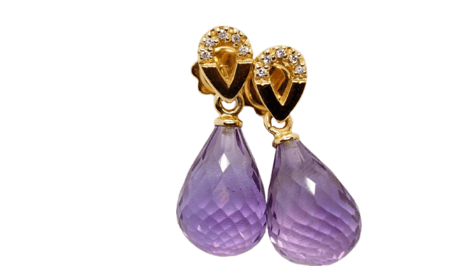 Boucles d'oreilles Boucles d’oreilles pendantes en or jaune 18 ct, améthystes et diamants 58 Facettes 30346