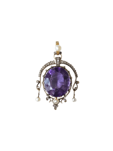 Pendentif Pendentif ancien en or jaune 18k, argent, améthyste, perles fines et diamants 58 Facettes