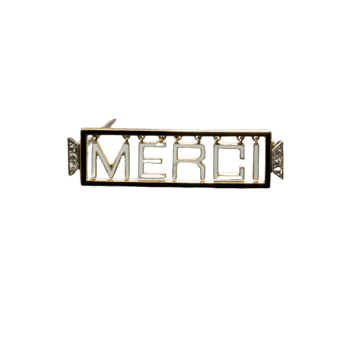 Broche Broche « Merci » émaillée en or jaune 18k et platine, diamants 58 Facettes