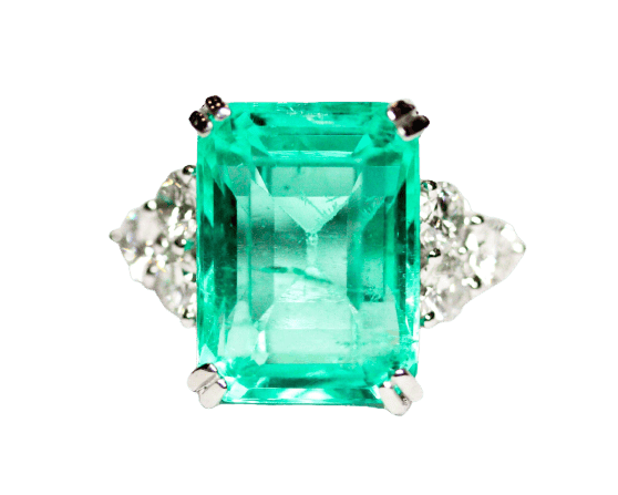 Bague 54 Bague vintage en or blanc et platine, émeraude colombienne et diamants 58 Facettes A11851