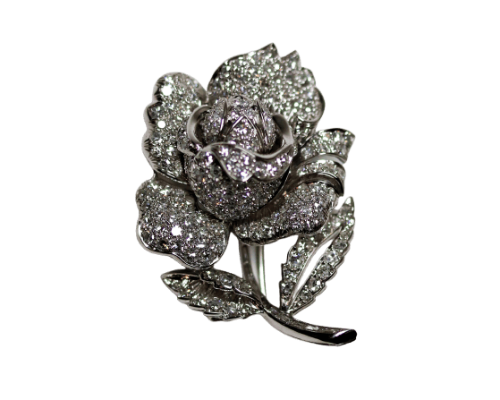 Broche Broche rose pavée de diamants en or blanc et platine 58 Facettes A11364
