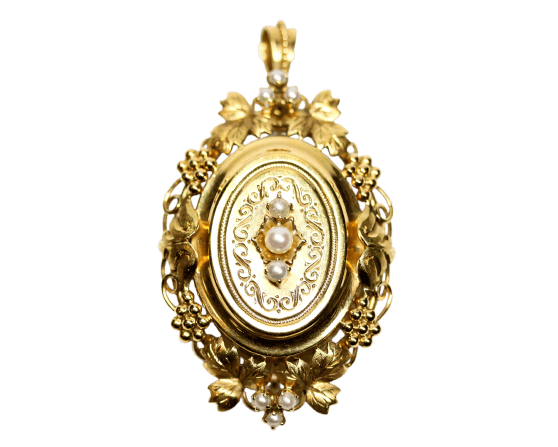 Pendentif Pendentif-broche fin XIXe en or jaune 750 et perles fines 58 Facettes A11837