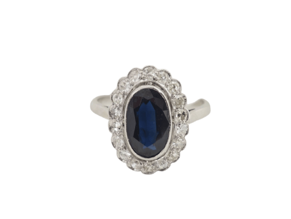 Bague 52.5 Bague Pompadour en or blanc 18 kt, saphir et diamants 58 Facettes 33190