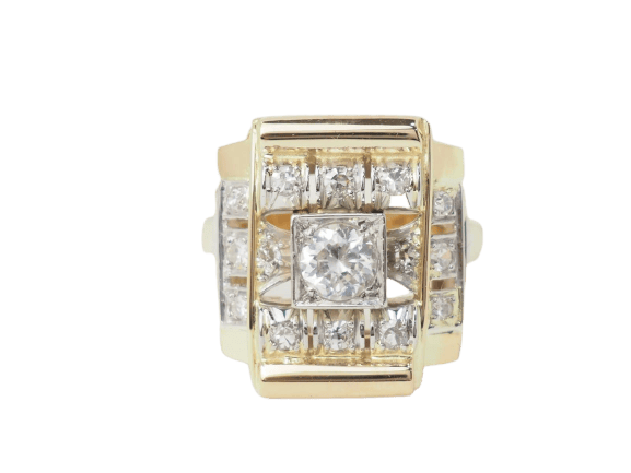 Bague 53 Bague Tank en or jaune et blanc 18 ct et diamants 58 Facettes 33526
