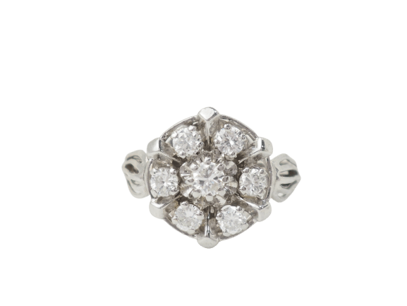 Bague 50 Bague marguerite en or blanc 18 kt et diamants 58 Facettes 33515