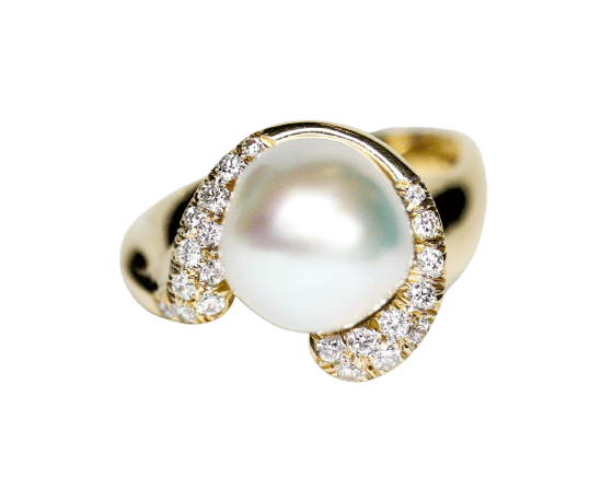 Bague 54 Bague jonc en or jaune 750 avec perle de culture et diamants 58 Facettes A11114