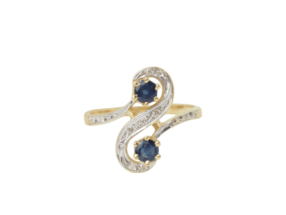 Bague 54 Bague Toi et Moi en or bicolore 18 kt, saphirs et diamants 58 Facettes 33500
