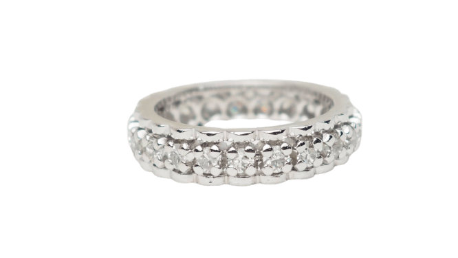 Bague 49 Alliance américaine vintage en or blanc 18 kt et diamants 58 Facettes 29567