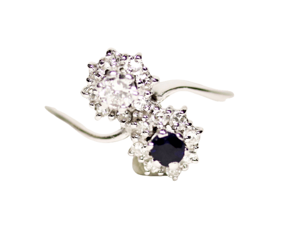 Bague 59 Bague Toi et Moi marguerite en or blanc et diamants, saphir bleu 58 Facettes A11451