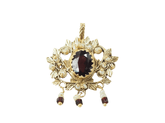 Pendentif Pendentif en or jaune 18 kt au grenat et perles fines 58 Facettes 29387