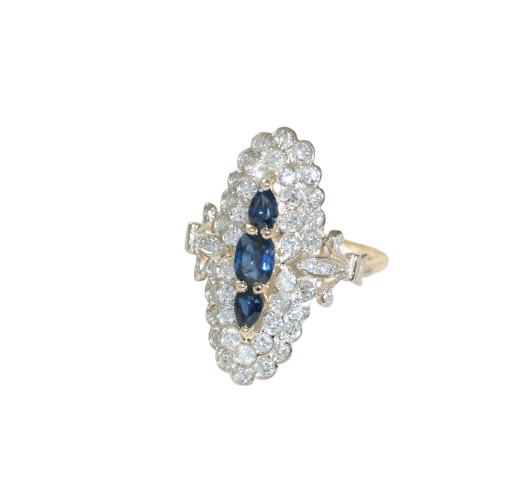 Bague 53 Bague marquise en or jaune et blanc 18kt et saphirs, diamants 58 Facettes