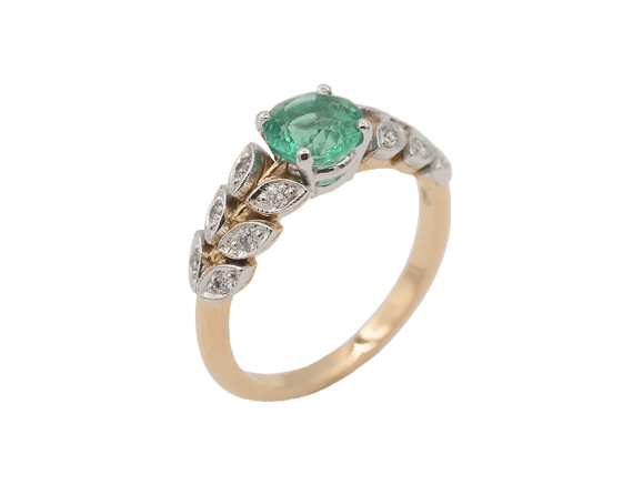 Bague 53 Bague Laurier en or rouge et or blanc, émeraude et diamants 58 Facettes F1563