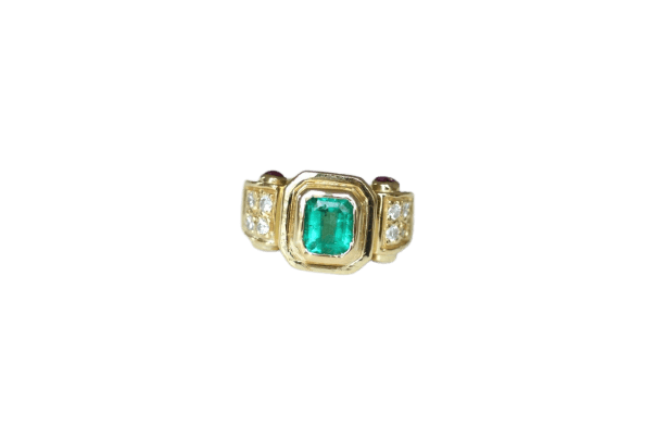 Bague 55.5 Bague vintage émeraude colombienne en or jaune 18k et diamants rubis 58 Facettes