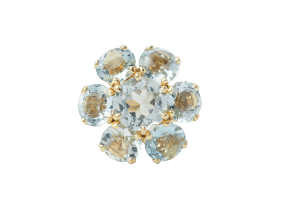 Bague 52 Bague fleur en or jaune 18 kt et aigues-marines 58 Facettes 33558
