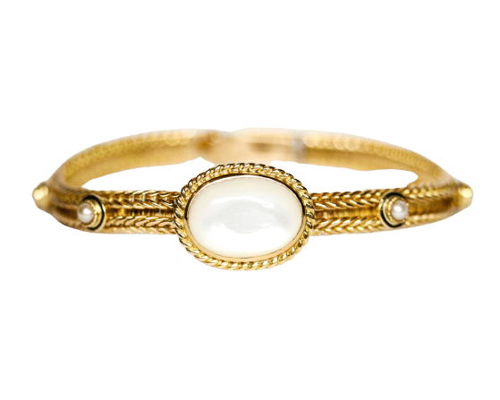 Bracelet Bracelet Napoléon III motif ovale en or jaune et pierre de lune, perles fines 58 Facettes A11948