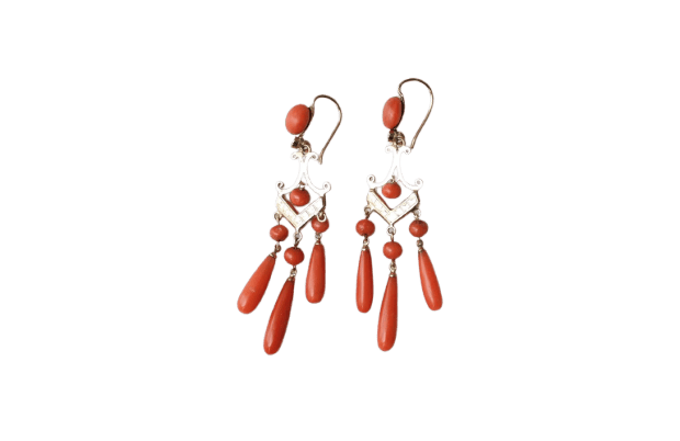 Boucles d'oreilles Boucles d’oreilles girandoles pendantes en or rose 18k et corail 58 Facettes