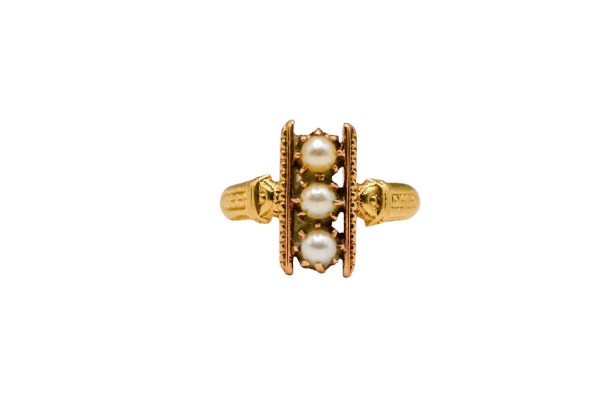 Bague 54 Bague barrette victorienne en or jaune 18 carats et perles 58 Facettes 3863