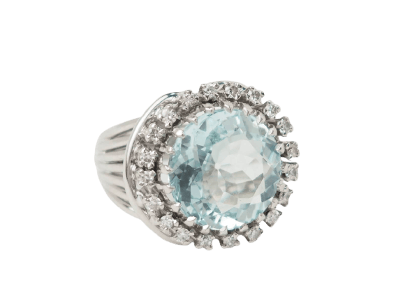 Bague 51.5 Bague en or blanc 18 ct et platine, aigue-marine et diamants 58 Facettes 33210