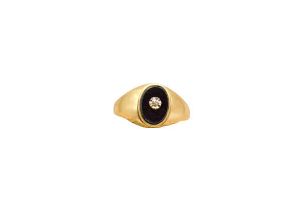 Bague 51.5 Bague chevalière jonc en or jaune 18 carats et onyx, diamant 58 Facettes 3869