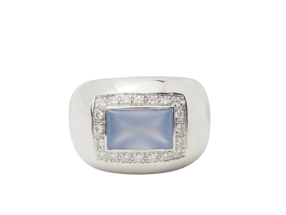 Bague 51 Poiray - Bague en or blanc 18 kt, calcédoine bleue et diamants 58 Facettes