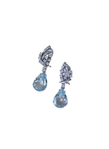 Boucles d'oreilles Boucles d’oreilles goutte en or blanc 18k, aigues-marines et diamants 58 Facettes