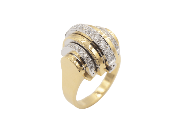 Bague 53 Bague godrons pavée de diamants en or jaune et or blanc 58 Facettes F1878 F1884