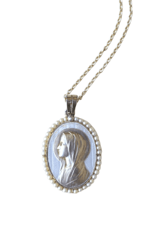 Pendentif Paul Émile Brandt - Pendentif médaille Art Déco ovale en or blanc, nacre et perles 58 Facettes