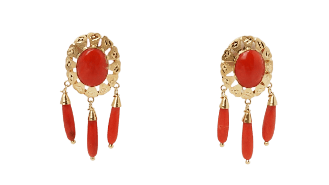 Boucles d'oreilles Boucles d’oreilles pendantes en or jaune 18 ct et corail 58 Facettes 32382