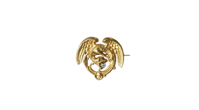 Broche Broche chimère ancienne en or jaune 18k et diamant taille coussin 58 Facettes