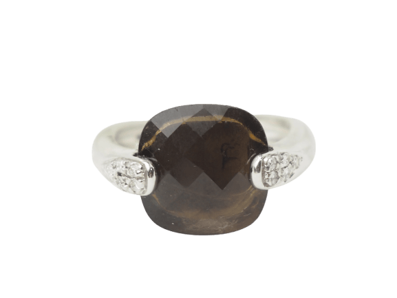 Bague 53 Bague en or blanc 18 ct avec quartz fumé et diamants 58 Facettes 33304