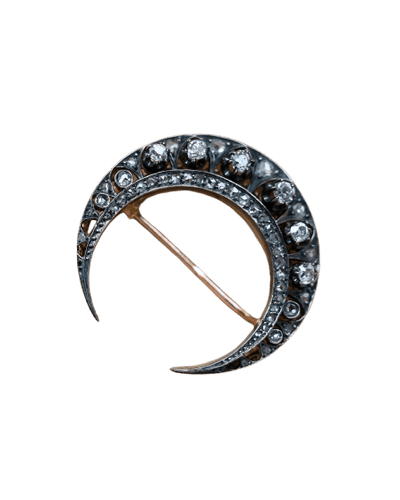 Broche Broche croissant de lune en or rose et argent, diamants 58 Facettes A11386