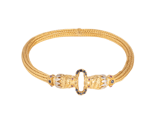 Collier Lalaounis - Collier rigide chimères en or jaune 18k, saphirs et rubis 58 Facettes 1