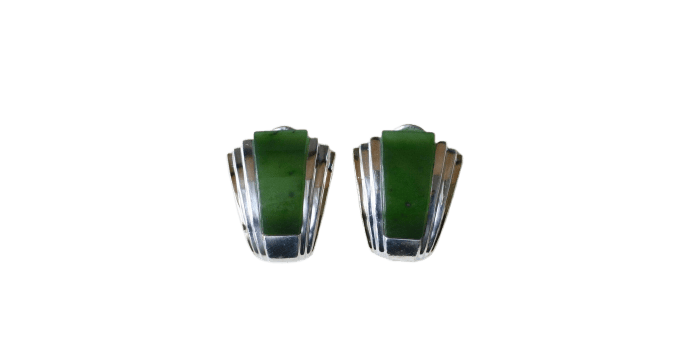 Boucles d'oreilles Puiforcat - Boucles d’oreilles à clips en or jaune 18k et argent, jade 58 Facettes