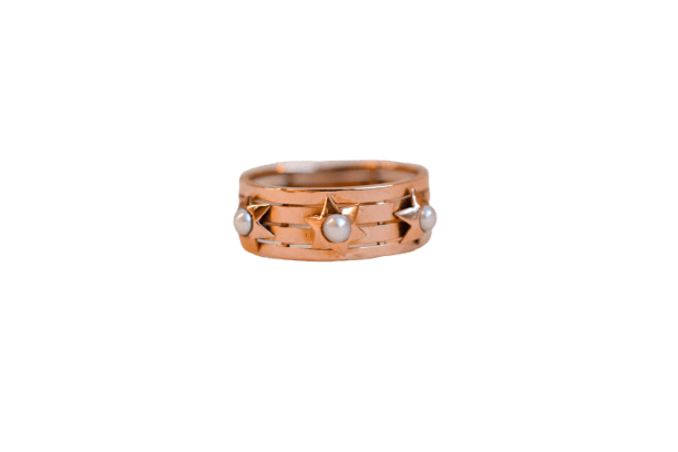 Bague 52 Bague bandeau rainurée Perles étoilées en or rose 18 carats 58 Facettes Ref3140