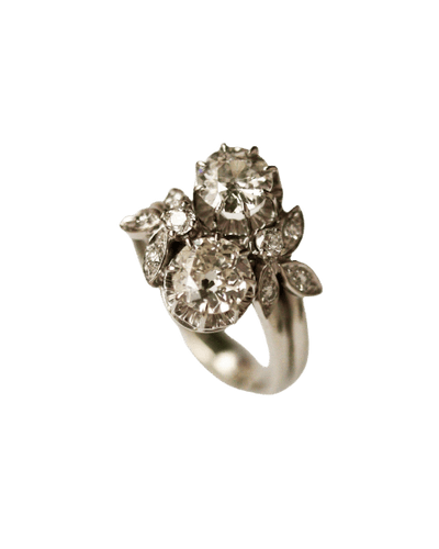 Bague 55 Bague Toi & Moi ancienne en or blanc et diamants 58 Facettes A11881