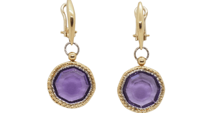 Boucles d'oreilles Boucles d’oreilles pendantes en or bicolore 18 ct et améthyste 58 Facettes 30222