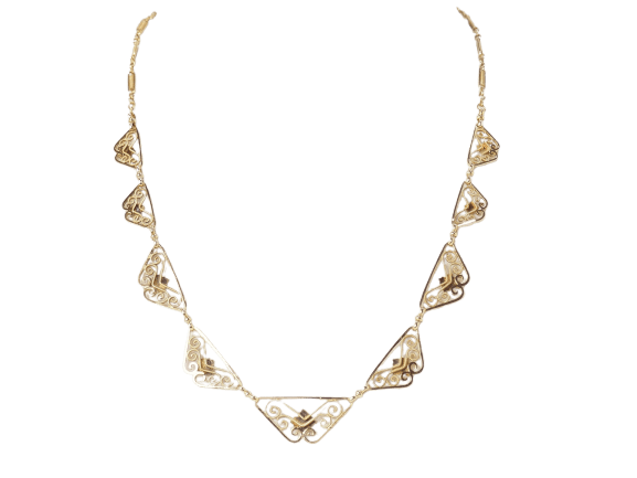 Collier Collier draperie fin XIXe siècle en or jaune 18 kt 58 Facettes 33486