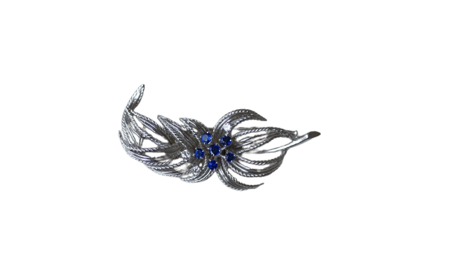 Boucles d'oreilles Boucheron - Broche clip feuillage en or blanc, platine, saphirs et diamants 58 Facettes