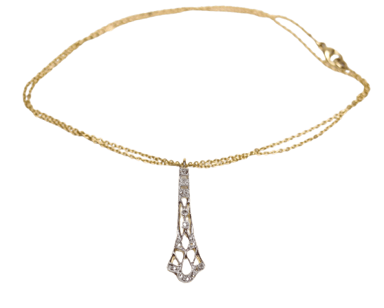 Pendentif Pendentif Art Déco en or jaune et platine, pavé de diamants 58 Facettes A10216-B