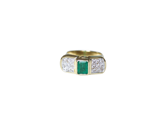 Bague 56 Bague vintage - Bague émeraude rectangulaire en or jaune et diamants 58 Facettes