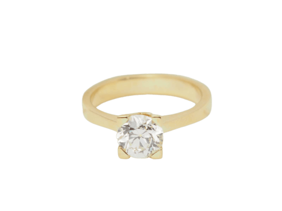 Bague 55 Bague solitaire en or jaune 18 kt et diamant taille ancienne 1,40 ct 58 Facettes 31380/31535