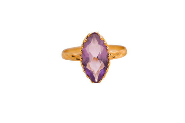 Bague 59 Bague navette en or jaune 18 carats et améthyste 58 Facettes 3868