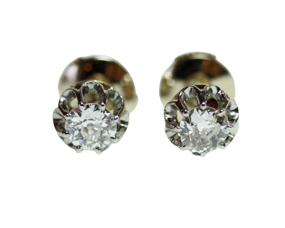 Boucles d'oreilles Puces d'oreilles anciennes en or blanc et diamants taille ancienne 58 Facettes A11533
