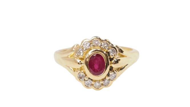 Bague 53 Bague marguerite en or jaune 18 ct, rubis et diamants 58 Facettes 32917