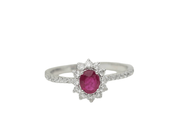 Bague 53 Bague marguerite en or blanc 18 ct, rubis 0,45 ct et diamants 58 Facettes 33178