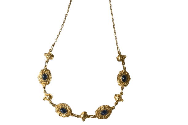 Collier Collier draperie en or jaune 18k et saphirs cabochons 58 Facettes