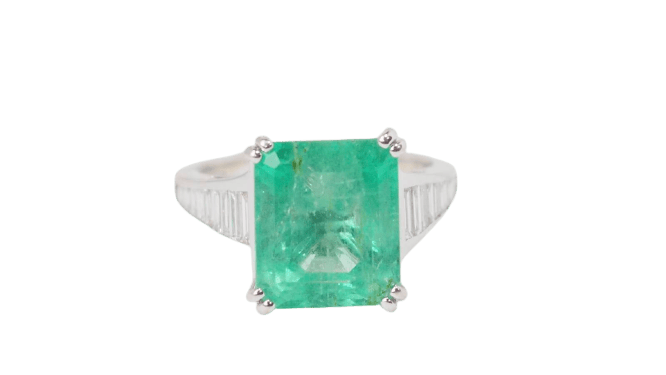 Bague 54 Bague en or blanc 18 ct avec émeraude de Colombie 7 ct et diamants 58 Facettes 32632