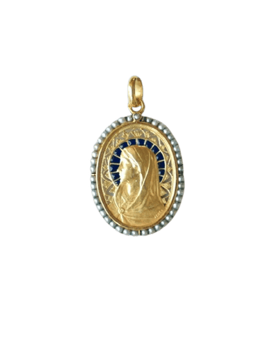 Pendentif Jener - Médaille Vierge Marie Art Nouveau en or jaune et perles fines 58 Facettes