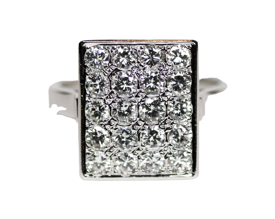 Bague 56.5 Bague Art Déco rectangle pavée en or blanc et diamants 58 Facettes A11240